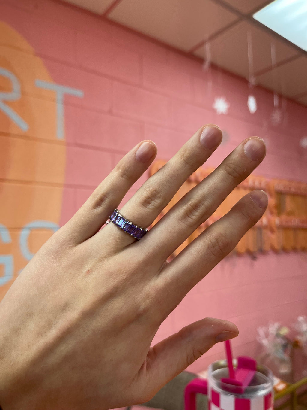Purple gem titanium ring