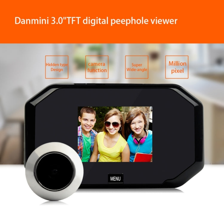 YB-30BH 3 inch Screen 1.0MP Security Camera Taking Picture Door Peephole, Support TF Card(Black)