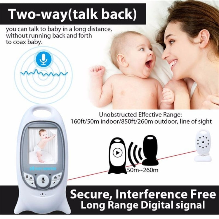 VB601 2.0 inch LCD Screen Hassle-Free Portable Baby Monitor, Support Two Way Talk Back, Night Vision(EU Plug)