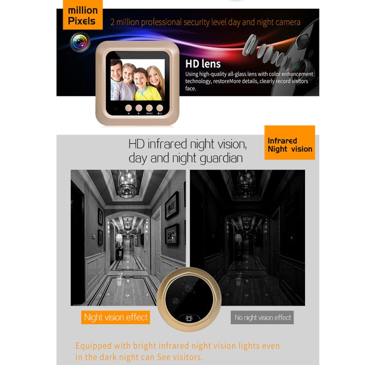 W5 2.4 inch Screen 2.0MP Security Camera No Disturb Peephole Viewer Doorbell, Support TF Card / Night Vision / Video Recording(Black)