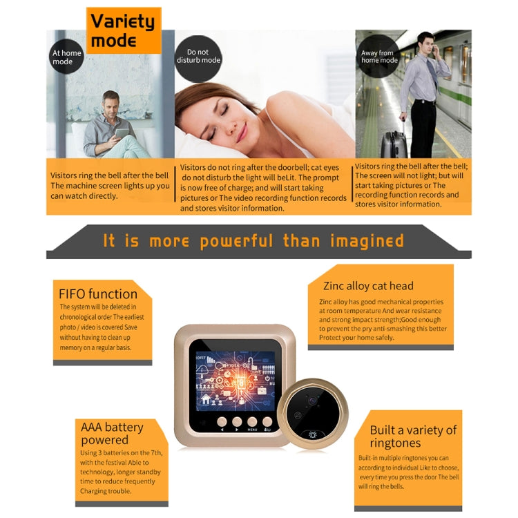 W5 2.4 inch Screen 2.0MP Security Camera No Disturb Peephole Viewer Doorbell, Support TF Card / Night Vision / Video Recording(Gold)