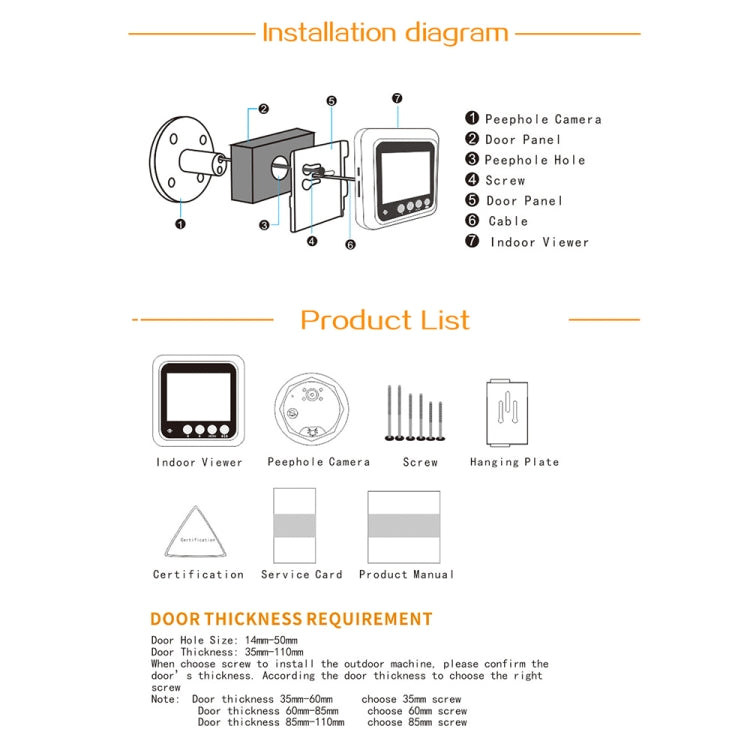 W5 2.4 inch Screen 2.0MP Security Camera No Disturb Peephole Viewer Doorbell, Support TF Card / Night Vision / Video Recording(Gold)