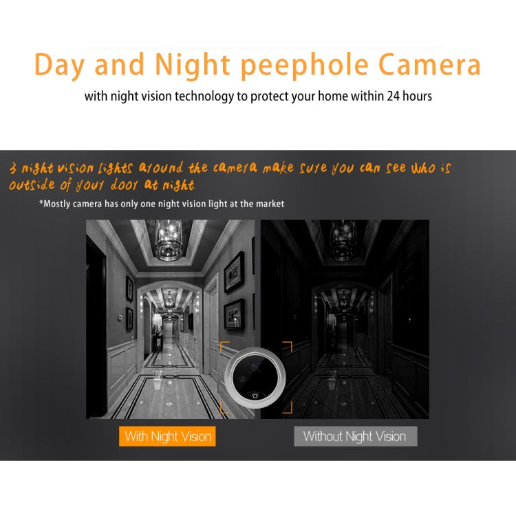 W8-S 2.4 inch Screen 2.0MP Security Camera No Disturb Peephole Viewer, Support TF Card(Silver)