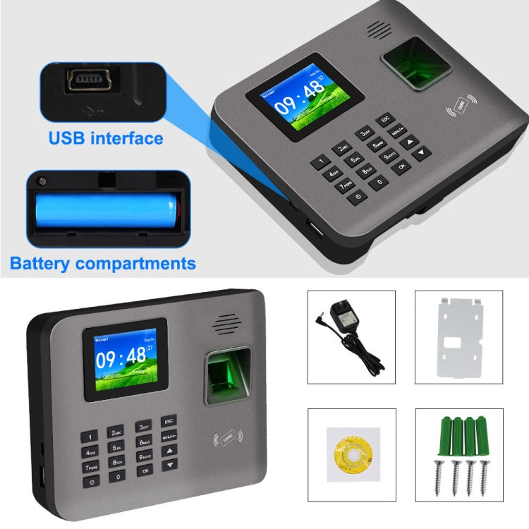 Realand AL321D Fingerprint Time Attendance with 2.4 inch Color Screen & ID Card Function & Battery