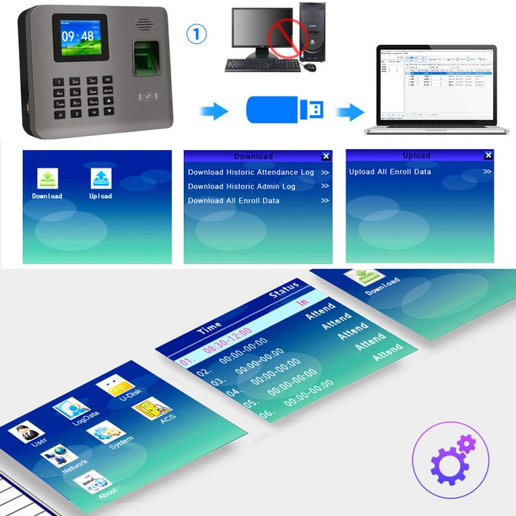 Realand AL325D Fingerprint Time Attendance with 2.4 inch Color Screen & ID Card Function & WiFi & Battery