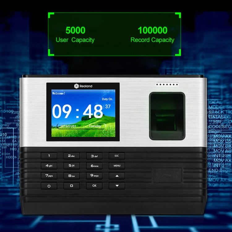 Realand AL355+ Fingerprint Time Attendance with 2.8 inch Color Screen & ID Card Function & WiFi & Access Control Function