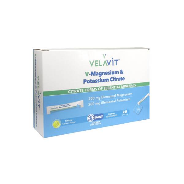 Velavit V-Magnesium & Potassium Citrate Powder: Boost Muscle & Bone Health | Electrolyte Supplement with Natural Lemon Flavor