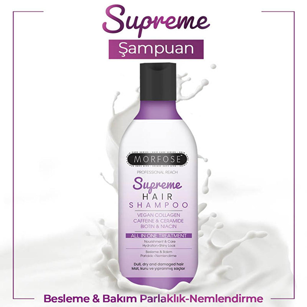 Morfose Supreme Hair Shampoo - Nourishing Formula for Dry, Damaged Hair - Biotin & Vegan Collagen - Strengthens, Moisturizes & Adds Shine (10.14 fl oz)