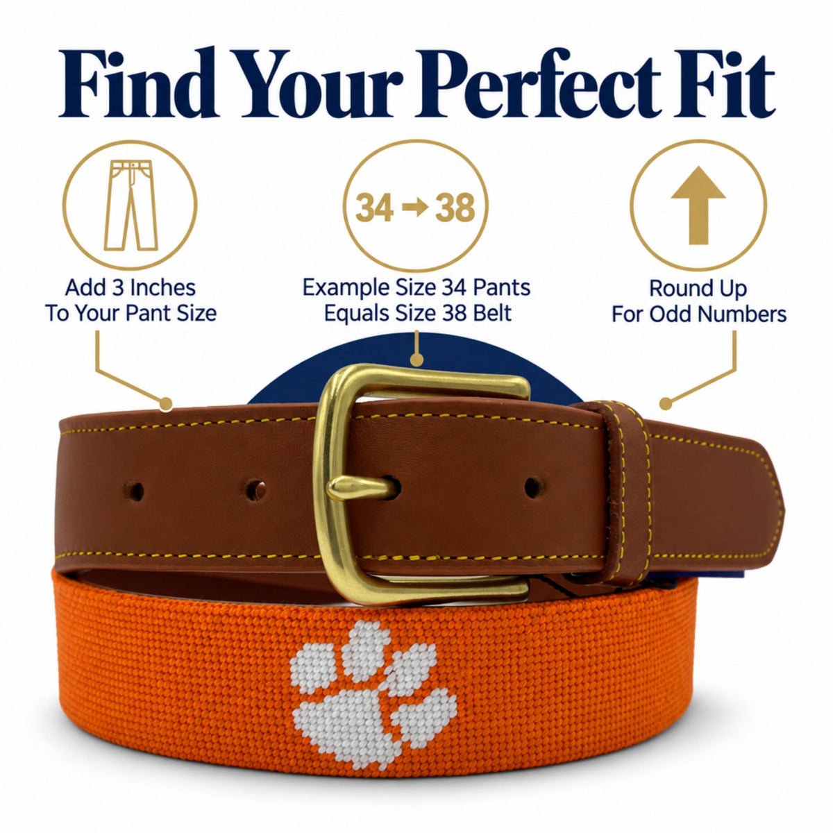 Clemson University Tigers - Officially Licensed - Hand-stitched Needlepoint Belt