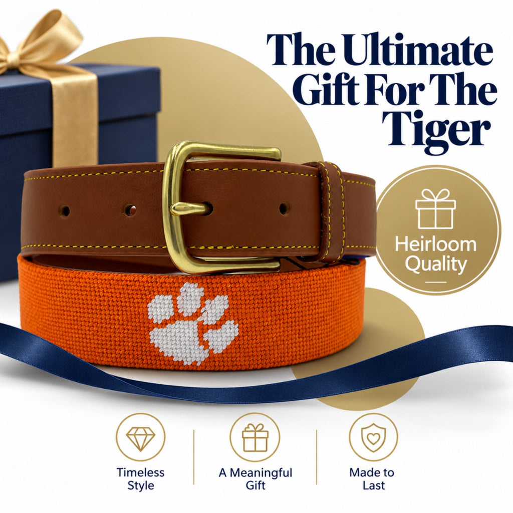 Clemson University Tigers - Officially Licensed - Hand-stitched Needlepoint Belt