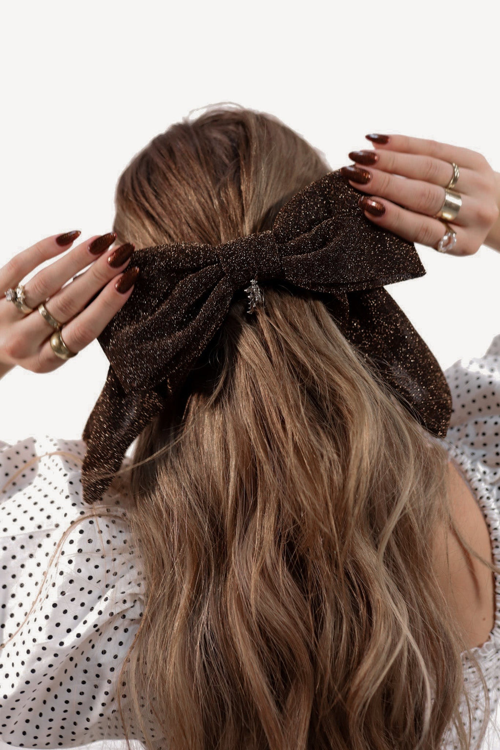 BROWN GLITTER SLOUCHY BOW