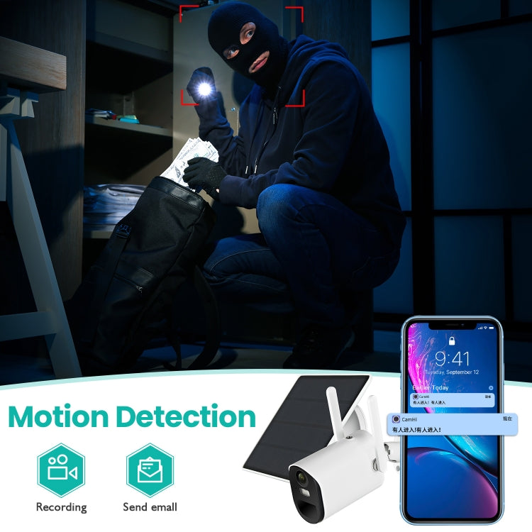 T20 1080P Full HD Solar Powered WiFi Camera, Support Motion Detection, Night Vision, Two Way Audio, TF Card