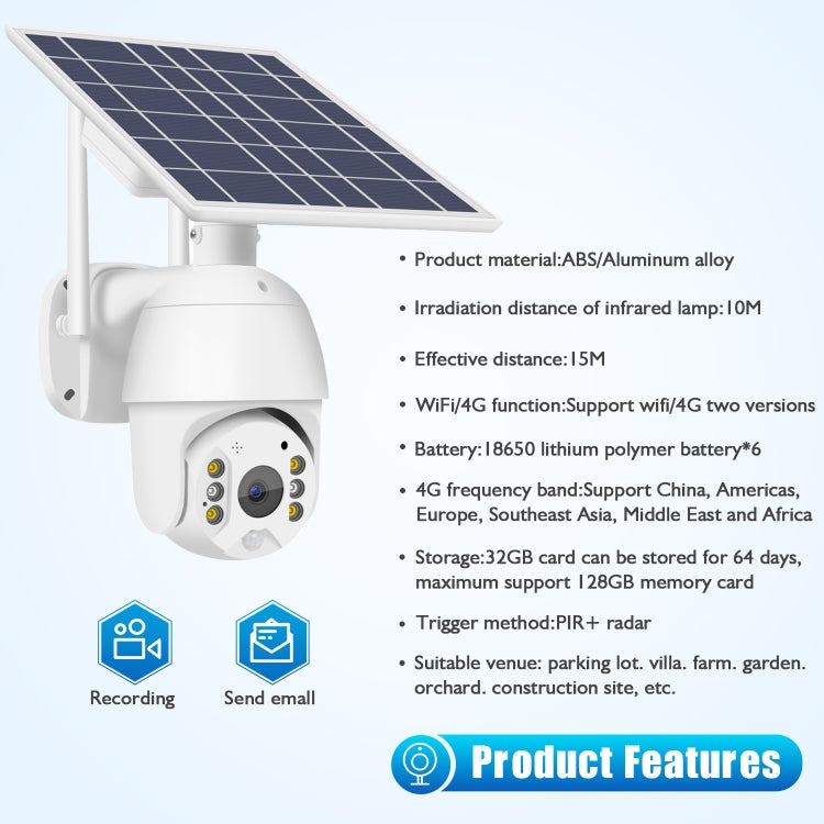 T16 1080P Full HD 4G (EU Version) Network Monitoring Solar Powered Camera, Support PIR + Radar Alarm, Night Vision, Two Way Audio, TF Card