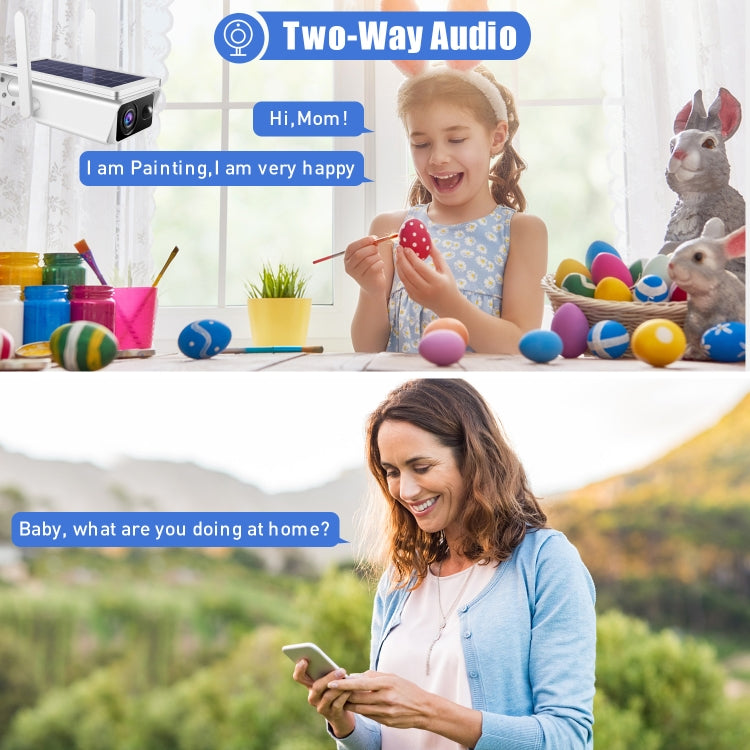 T13-2 1080P HD Solar Powered 2.4GHz WiFi Security Camera with Battery, Support Motion Detection, Night Vision, Two Way Audio, TF Card