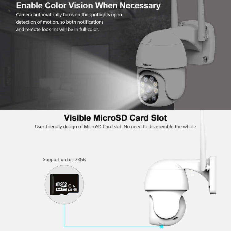 Sricam SP028 1080P HD Outdoor PTZ Camera, Support Two Way Audio / Motion Detection / Humanoid Detection / Color Night Vision / TF Card, UK Plug