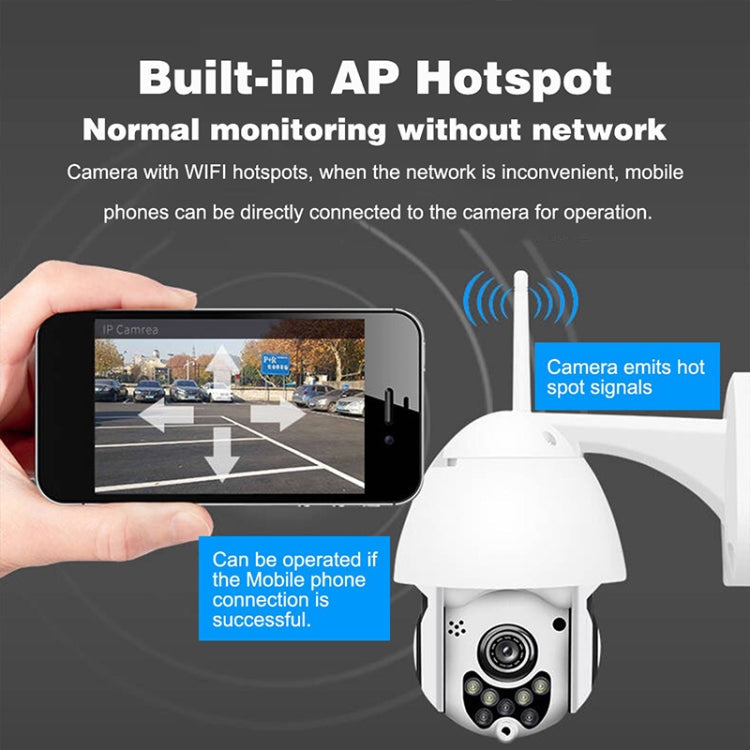 Wireless Surveillance Camera HD PTZ Home Security Outdoor IP66 Waterproof Network Dome Camera, Support Night Vision & Motion Detection & TF Card, UK Plug