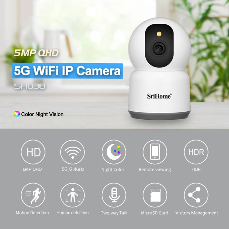 SirHome SH038 5MP QHD 5G WiFi IP Camera, Support Night Color & Motion Detection & Two Way Talk & Human Detection & TF Card, UK Plug