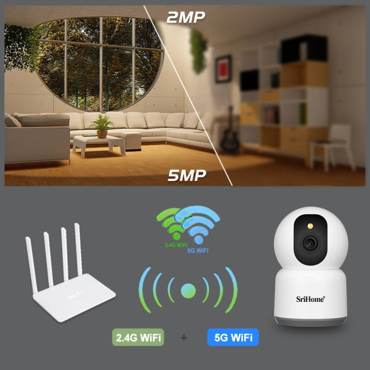SirHome SH038 5MP QHD 5G WiFi IP Camera, Support Night Color & Motion Detection & Two Way Talk & Human Detection & TF Card, US Plug