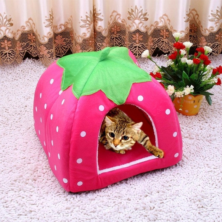Strawberry Shaped Foldable Short Plush Pet House Nest, Size: L(Purple)
