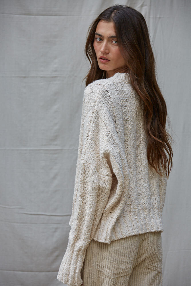 Lume Wide Ribbed Pullover: Natural