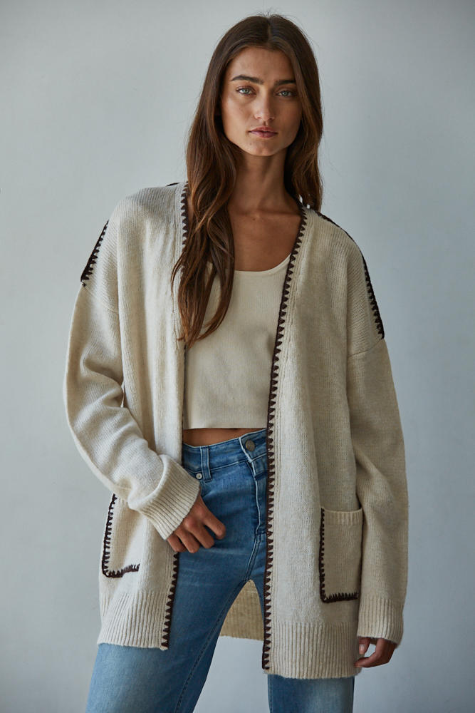 Lotte Contrast Stitch Open Cardigan