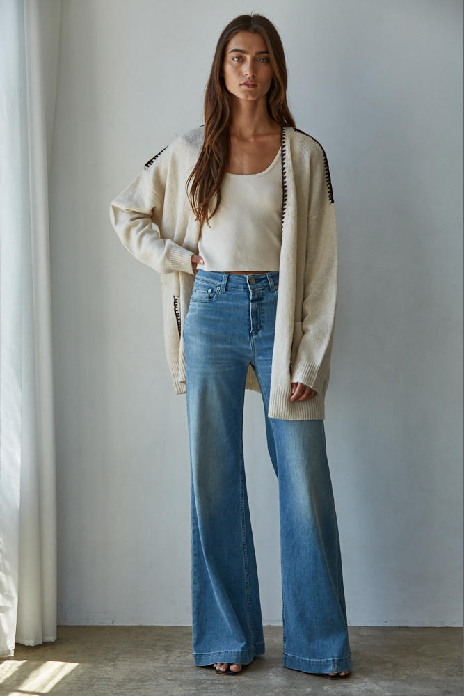 Lotte Contrast Stitch Open Cardigan