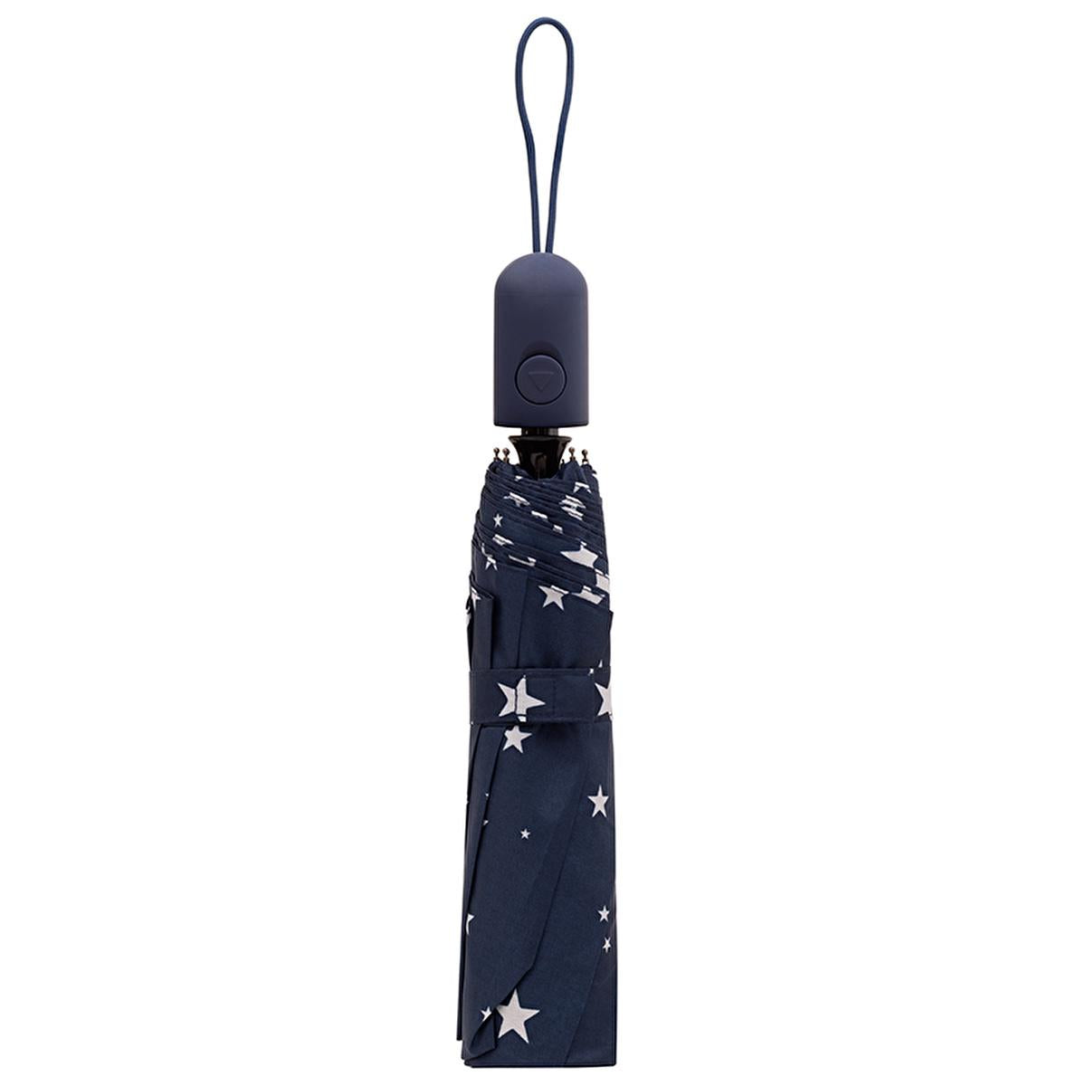 Eklips Automatic Umbrella: Compact Folding Travel Umbrella, Windproof, Navy Blue Star Pattern, Easy Open/Close