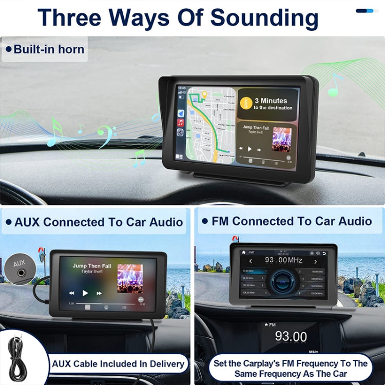 7 inch Portable Touch Display Wireless Car Navigator Smart CarPlay Bluetooth Reversing Image