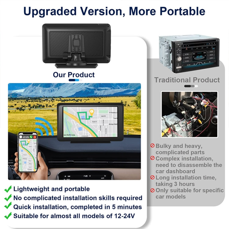 7 inch Portable Touch Display Wireless Car Navigator Smart CarPlay Bluetooth Reversing Image