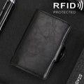 X-7 Antimagnetic RFID  Multi-functional Aluminum Crazy Horse Texture Leather Card Bag Wallet(Black)