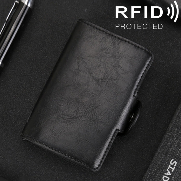 X-7 Antimagnetic RFID  Multi-functional Aluminum Crazy Horse Texture Leather Card Bag Wallet(Black)