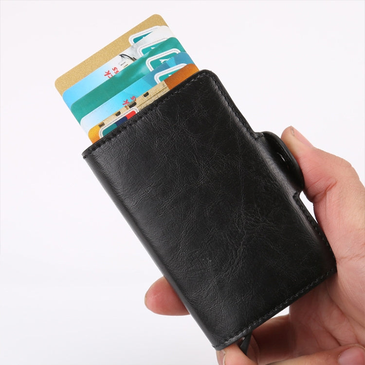 X-7 Antimagnetic RFID  Multi-functional Aluminum Crazy Horse Texture Leather Card Bag Wallet(Black)