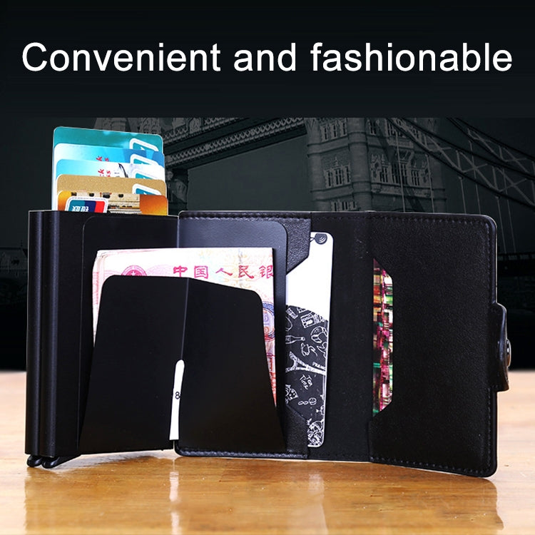 X-7 Antimagnetic RFID  Multi-functional Aluminum Crazy Horse Texture Leather Card Bag Wallet(Black)