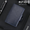 X-7 Antimagnetic RFID  Multi-functional Aluminum Crazy Horse Texture Leather Card Bag Wallet(Dark Blue)