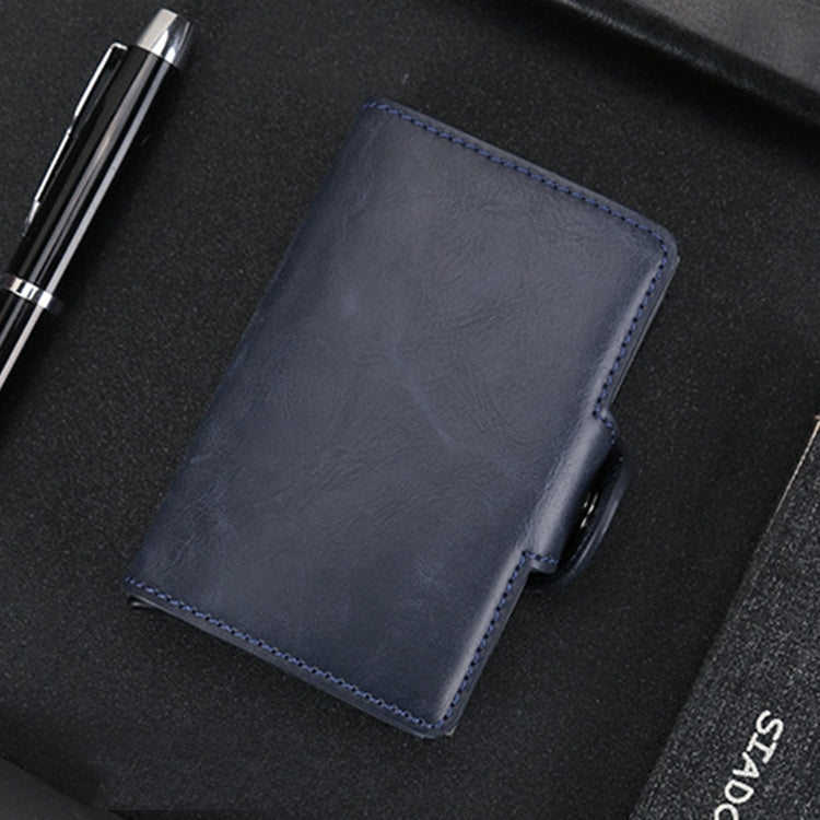 X-7 Antimagnetic RFID  Multi-functional Aluminum Crazy Horse Texture Leather Card Bag Wallet(Dark Blue)