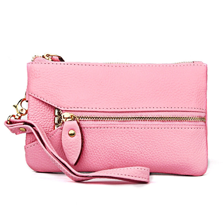 2001 Horizontal Square Litchi Texture Wallet Clutch Bag for Ladies, with Detachable Hand Strap & 6 Key Rings(Pink)