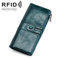 3520 Long Cowhide Leather Folding Anti-magnetic RFID Wallet for Ladies, with Card Slots(Blue)