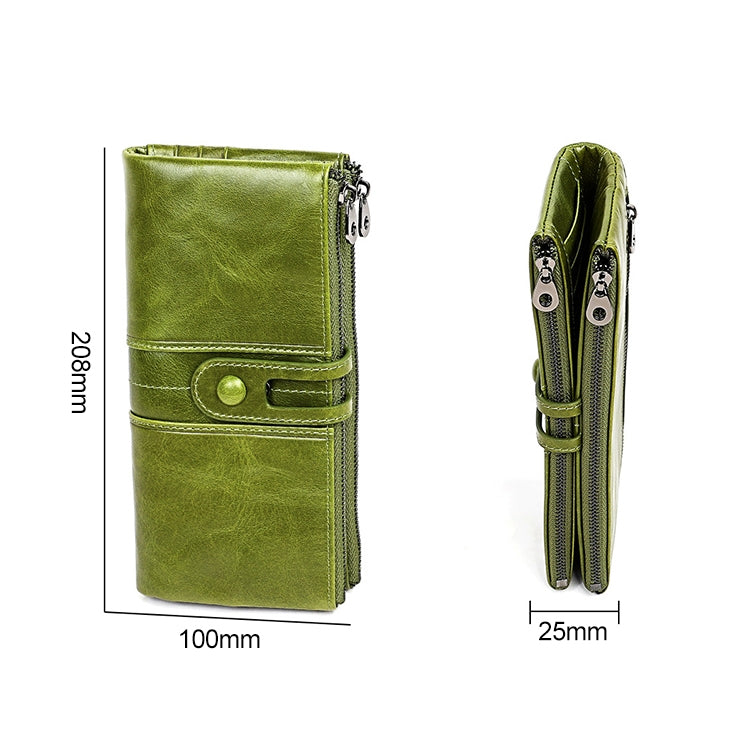 3520 Long Cowhide Leather Folding Anti-magnetic RFID Wallet for Ladies, with Card Slots(Blue)