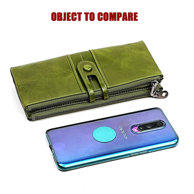 3520 Long Cowhide Leather Folding Anti-magnetic RFID Wallet for Ladies, with Card Slots(Blue)