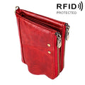 3533 Long Crazy Horse Texture Cowhide Leather Folding Anti-magnetic RFID Wallet Clutch Bag for Men, with Card Slots(Red)