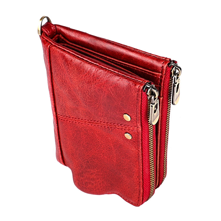 3533 Long Crazy Horse Texture Cowhide Leather Folding Anti-magnetic RFID Wallet Clutch Bag for Men, with Card Slots(Red)