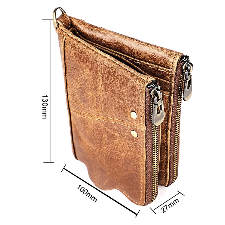 3533 Long Crazy Horse Texture Cowhide Leather Folding Anti-magnetic RFID Wallet Clutch Bag for Men, with Card Slots(Red)