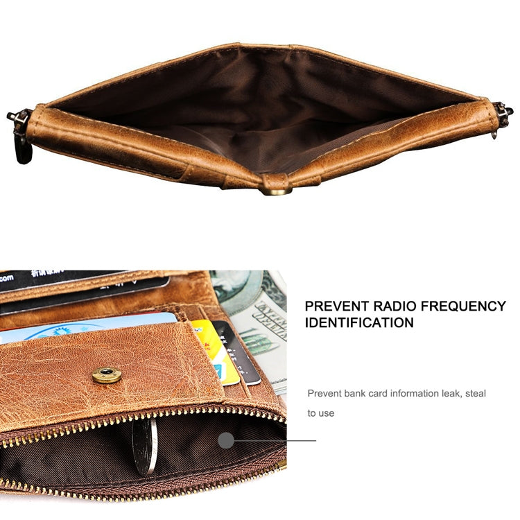 3533 Long Crazy Horse Texture Cowhide Leather Folding Anti-magnetic RFID Wallet Clutch Bag for Men, with Card Slots(Red)