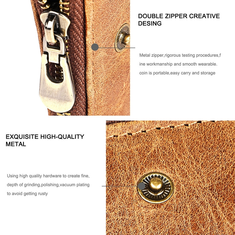 3533 Long Crazy Horse Texture Cowhide Leather Folding Anti-magnetic RFID Wallet Clutch Bag for Men, with Card Slots(Red)