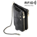 LT3533 Long Crazy Horse Texture Cowhide Leather Folding Anti-magnetic RFID Wallet Clutch Bag for Men, with Card Slots & Shoulder Strap(Black)