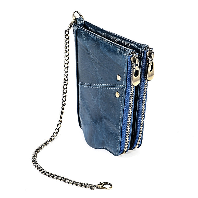LT3533 Long Crazy Horse Texture Cowhide Leather Folding Anti-magnetic RFID Wallet Clutch Bag for Men, with Card Slots & Shoulder Strap(Blue)