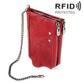 LT3533 Long Crazy Horse Texture Cowhide Leather Folding Anti-magnetic RFID Wallet Clutch Bag for Men, with Card Slots & Shoulder Strap(Red)