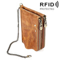 LT3533 Long Crazy Horse Texture Cowhide Leather Folding Anti-magnetic RFID Wallet Clutch Bag for Men, with Card Slots & Shoulder Strap(Yellowish-brown)