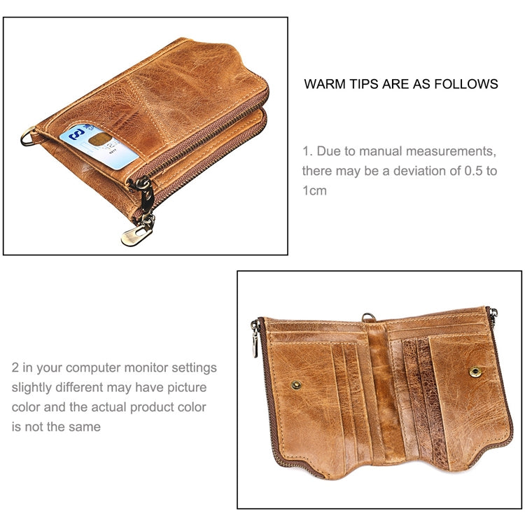 LT3533 Long Crazy Horse Texture Cowhide Leather Folding Anti-magnetic RFID Wallet Clutch Bag for Men, with Card Slots & Shoulder Strap(Yellowish-brown)