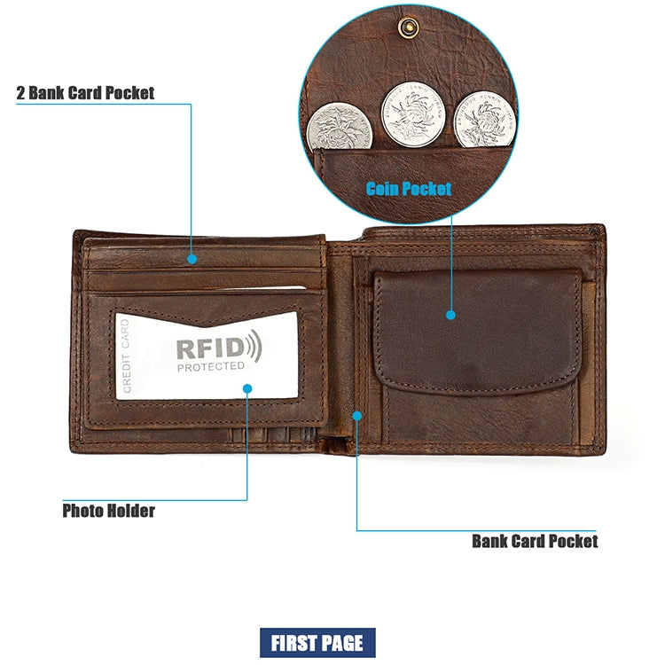8020 Horizontal Retro Crazy Horse Texture Leather Anti-magnetic RFID Wallet Clutch Bag for Men, with Card Slots(Brown)